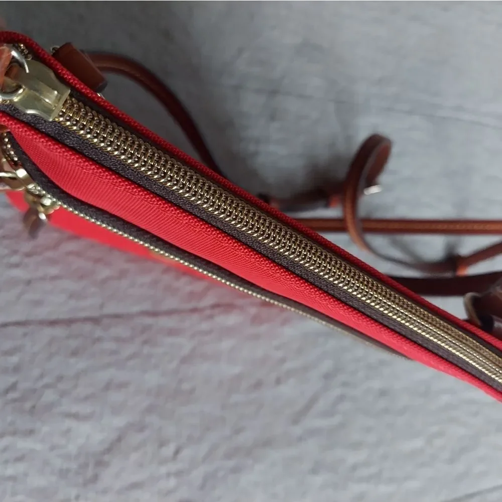 New Dooney & Bourke Red Nylon North South Triple Zip Crossbody Bag